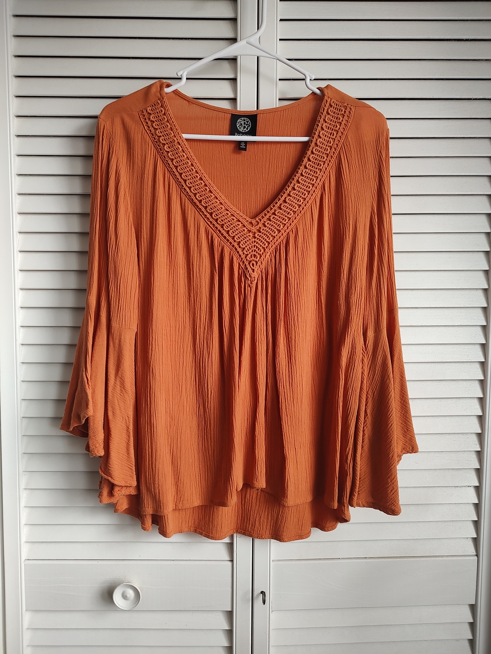 bobeau Orange Crochet-Trim V-Neck Tunic